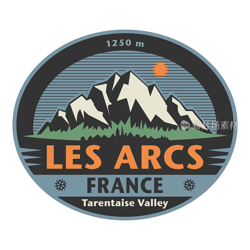 抽象的图章或徽章，名为Les arc，法国